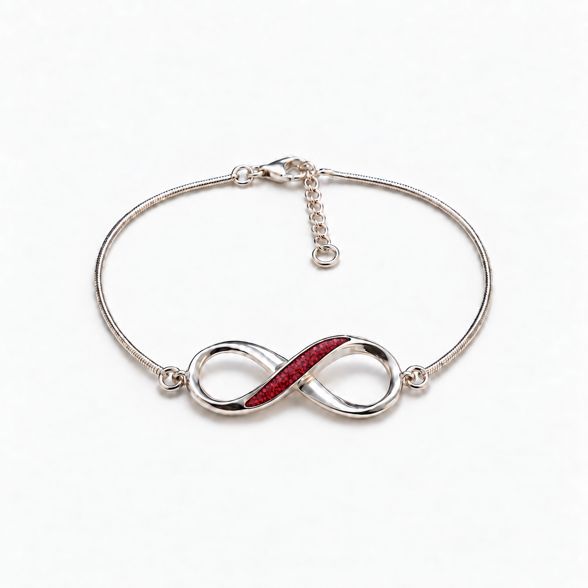 Infinity Ashes Bracelet — ruby red with visible inclusions, illustrative preview