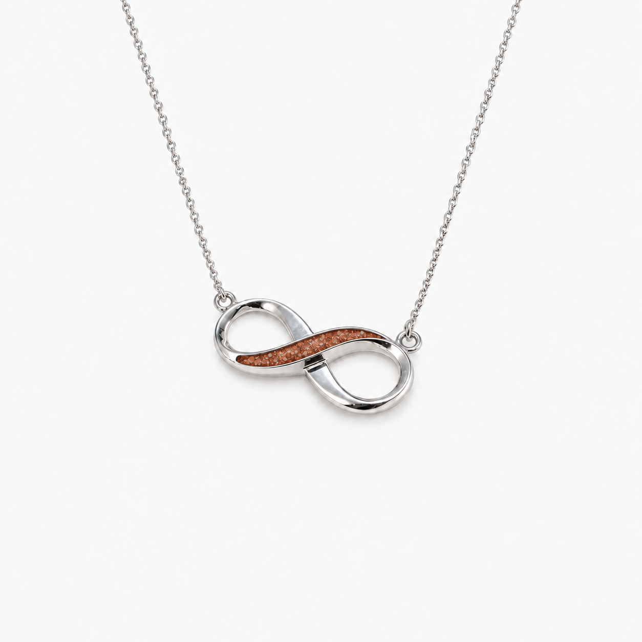 Infinity Ashes Necklace in Copper with visible inclusions