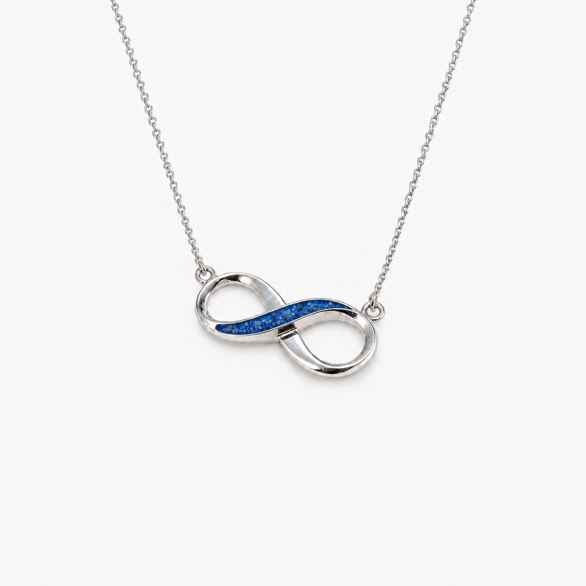 Infinity Ashes Necklace in Sapphire with visible inclusions