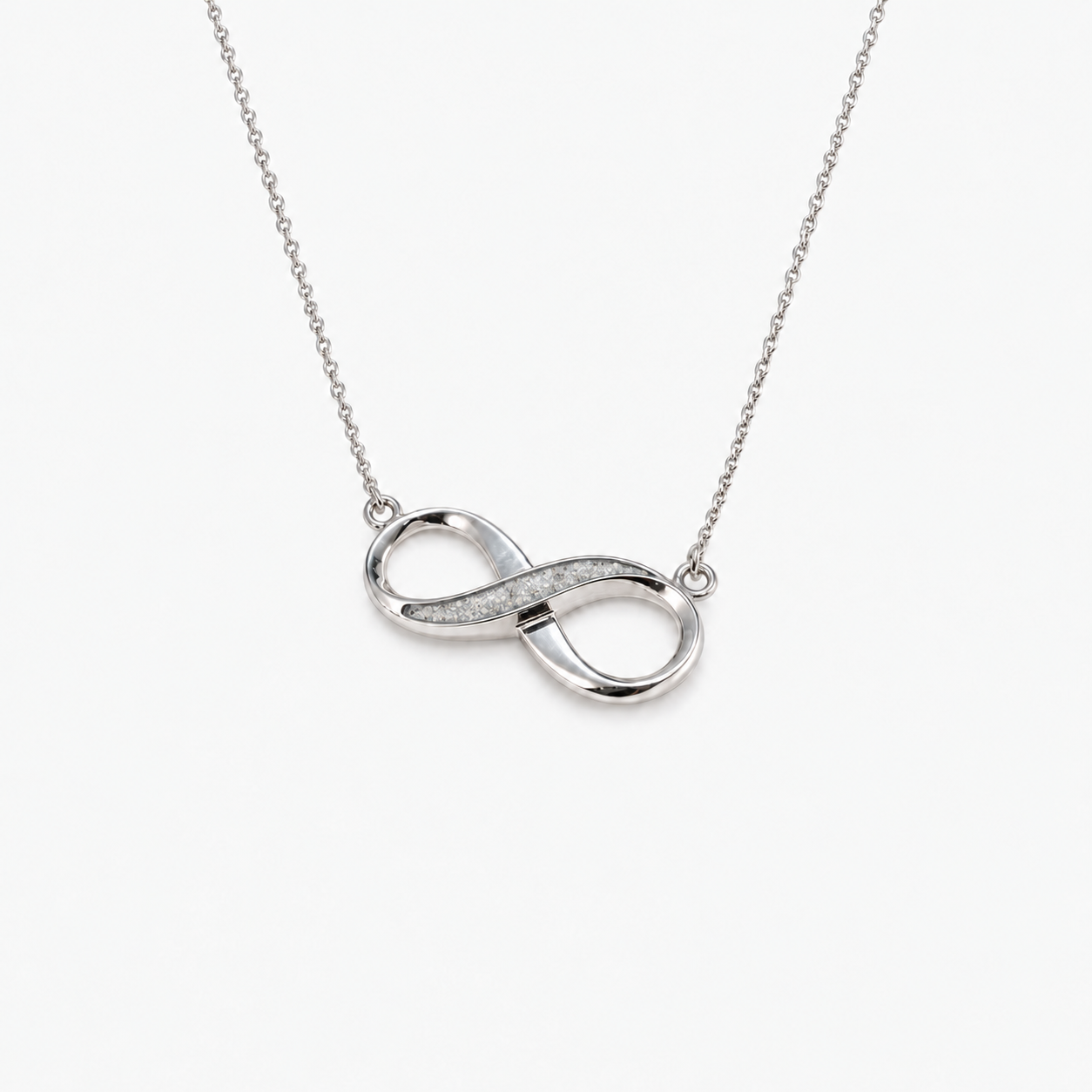 Infinity Ashes Necklace in Silver with visible inclusions