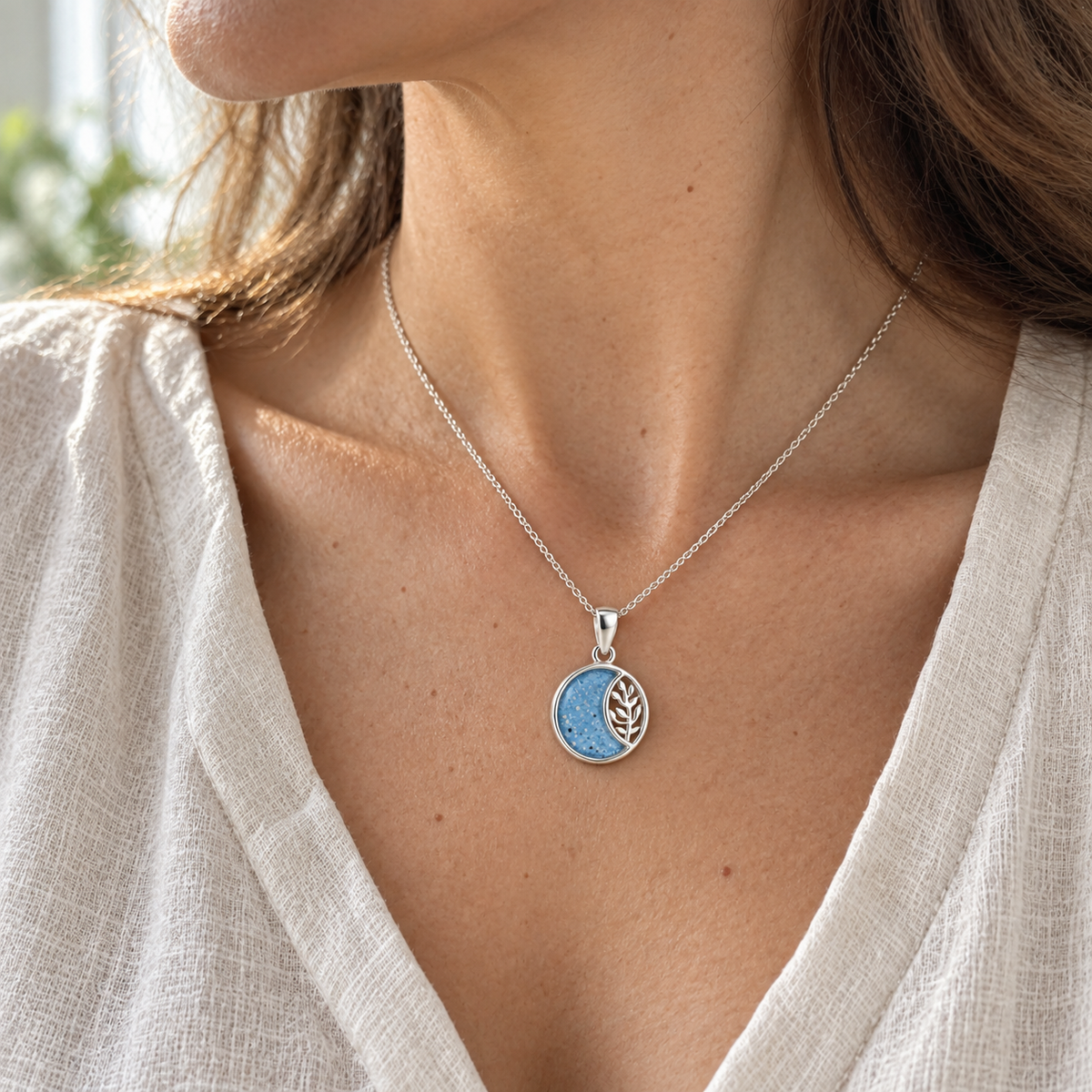 Leaf Crescent Ashes Necklace — lifestyle