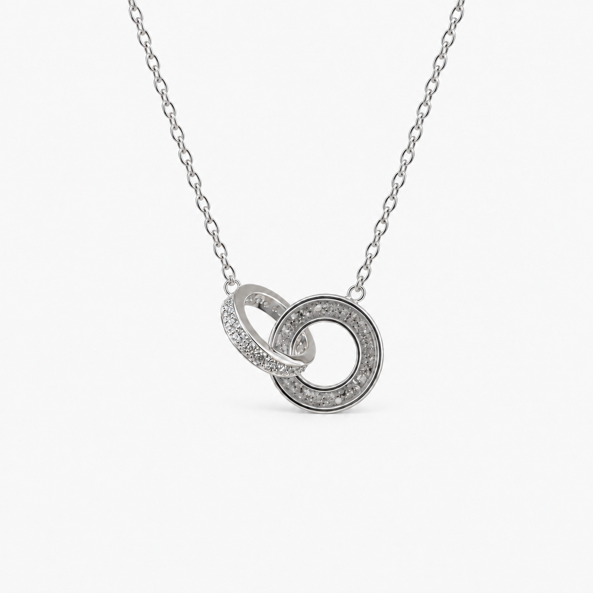 Linked Circles Ashes Necklace — Silver, visible ashes