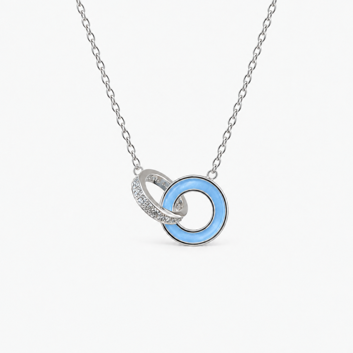 Linked Circles Ashes Necklace — Sky Blue, hidden ashes