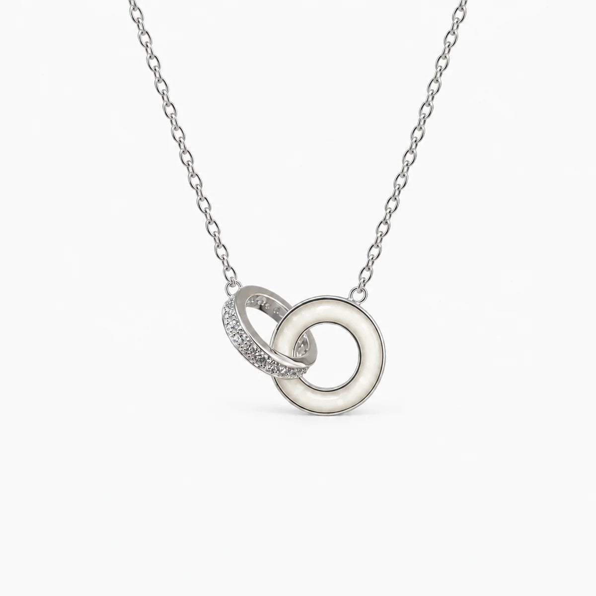 Linked Circles Breast Milk Necklace in sterling silver with natural milk resin — illustrative preview