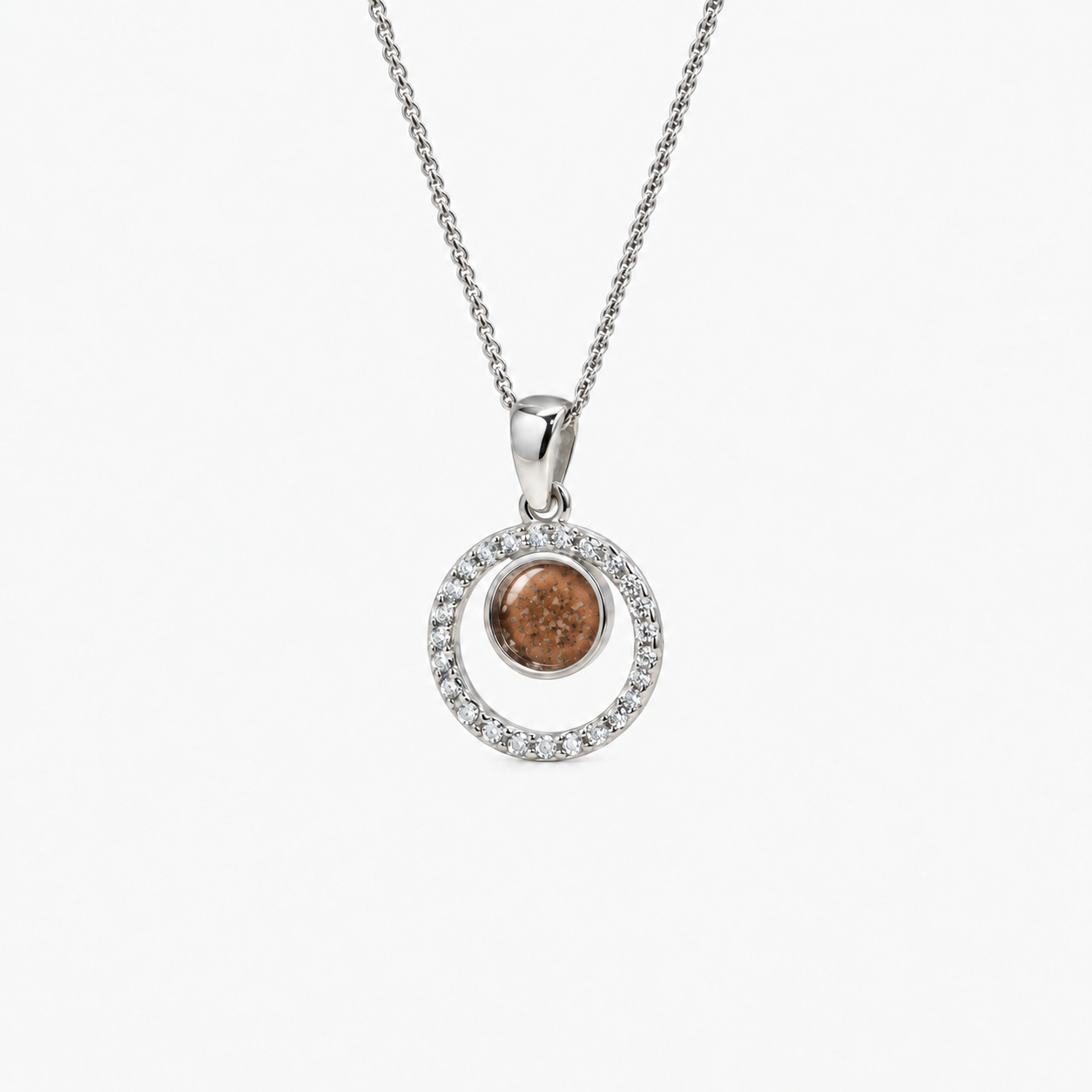 Orbit Halo Ashes Necklace — Copper, visible ashes
