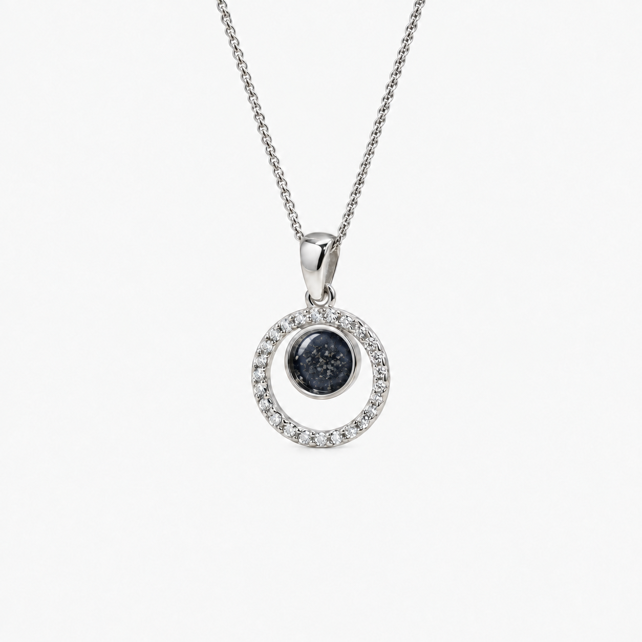 Orbit Halo Ashes Necklace — Midnight, visible ashes