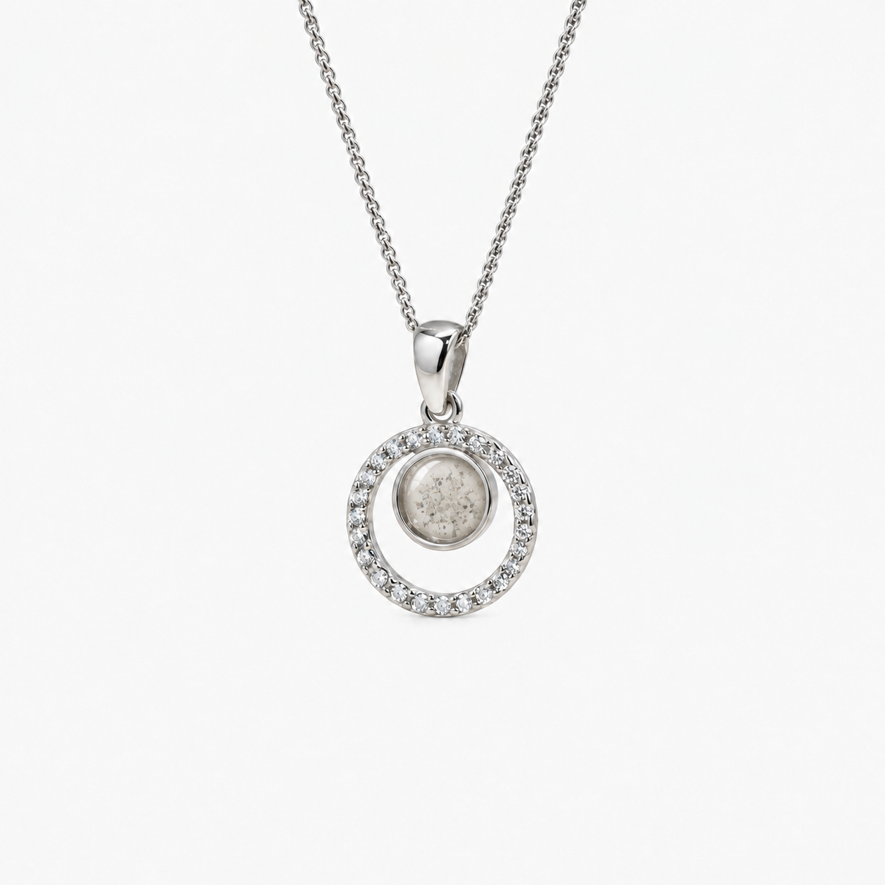 Orbit Halo Ashes Necklace — Pearl, visible ashes