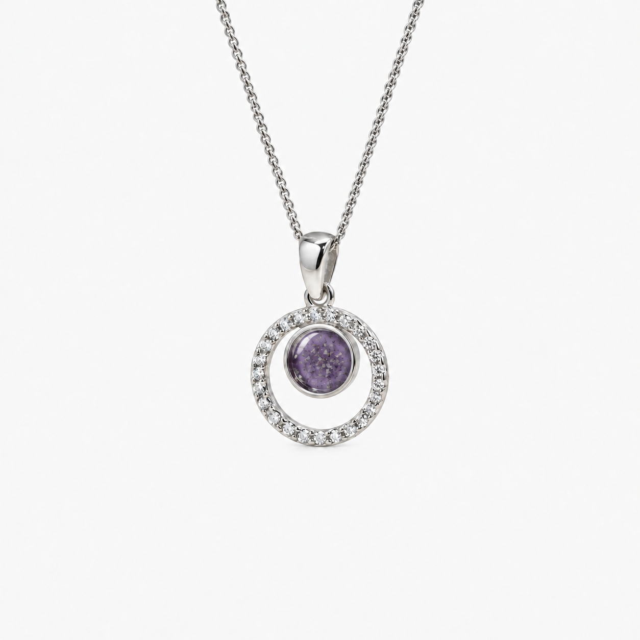 Orbit Halo Ashes Necklace — Purple, visible ashes