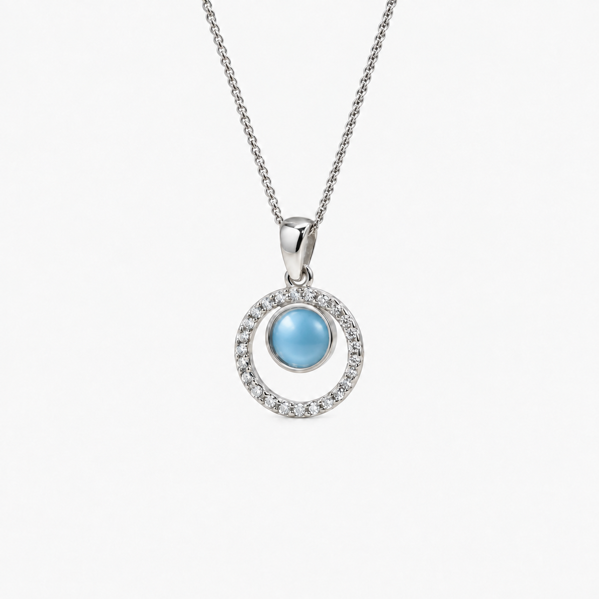 Orbit Halo Ashes Necklace — Sky Blue, hidden ashes