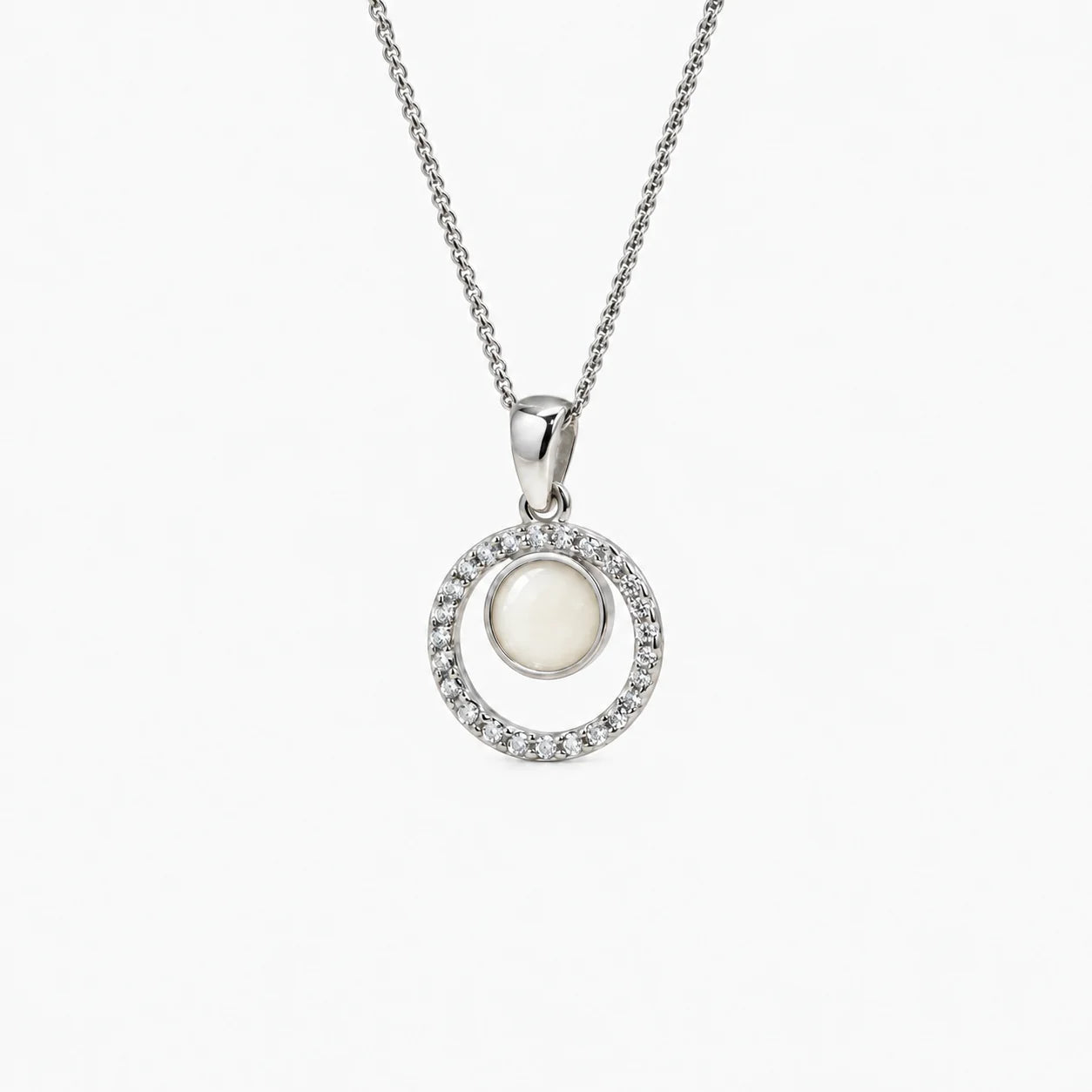 Orbit Halo Breast Milk Necklace in sterling silver with natural milk resin — illustrative preview