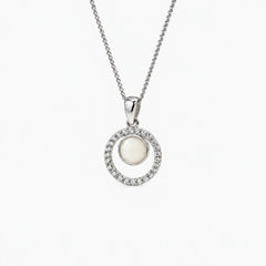 Orbit Halo Breast Milk Necklace in sterling silver with natural milk resin — illustrative preview