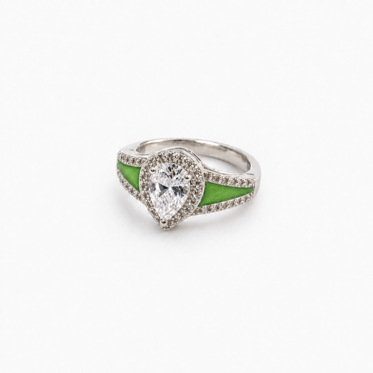 Pear CZ Ashes Ring in Apple Green with hidden ashes