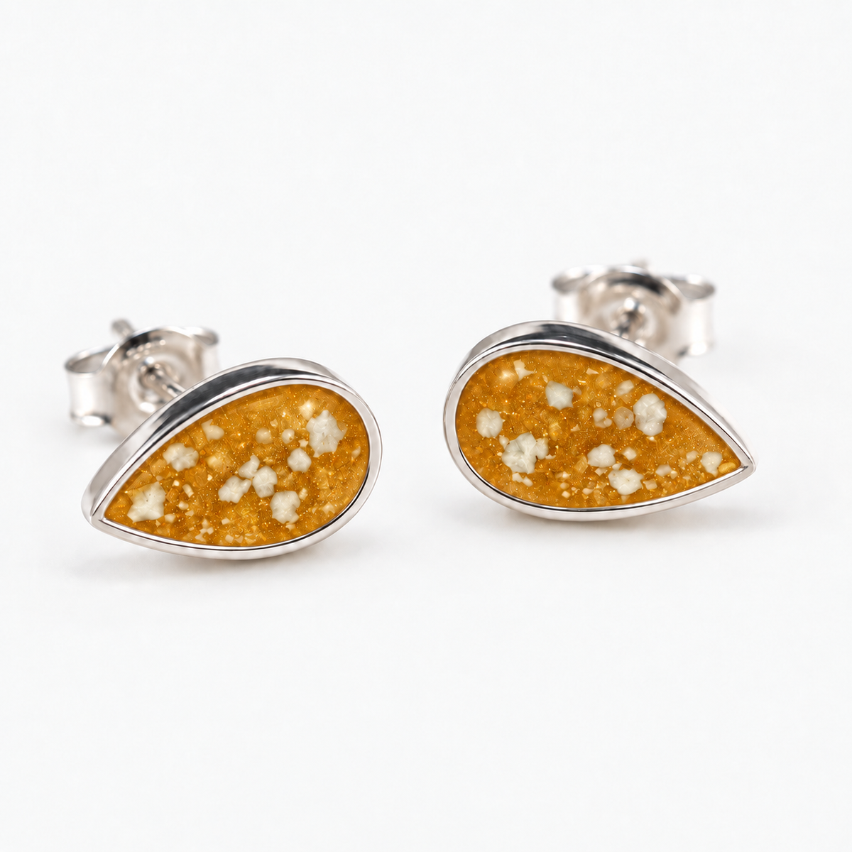 pear stud ashes earrings — Amber, visible ashes