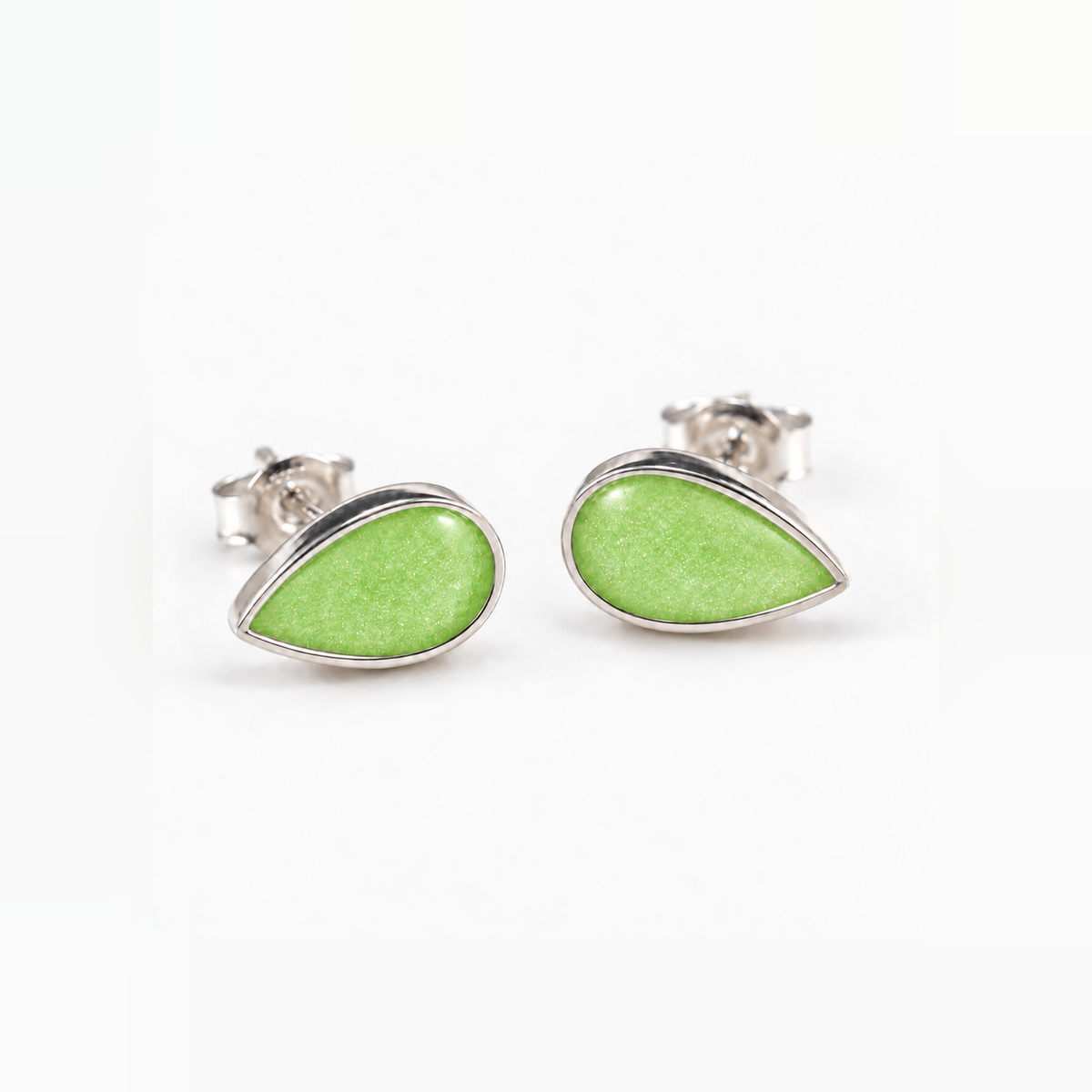 pear stud ashes earrings — Apple Green, hidden ashes