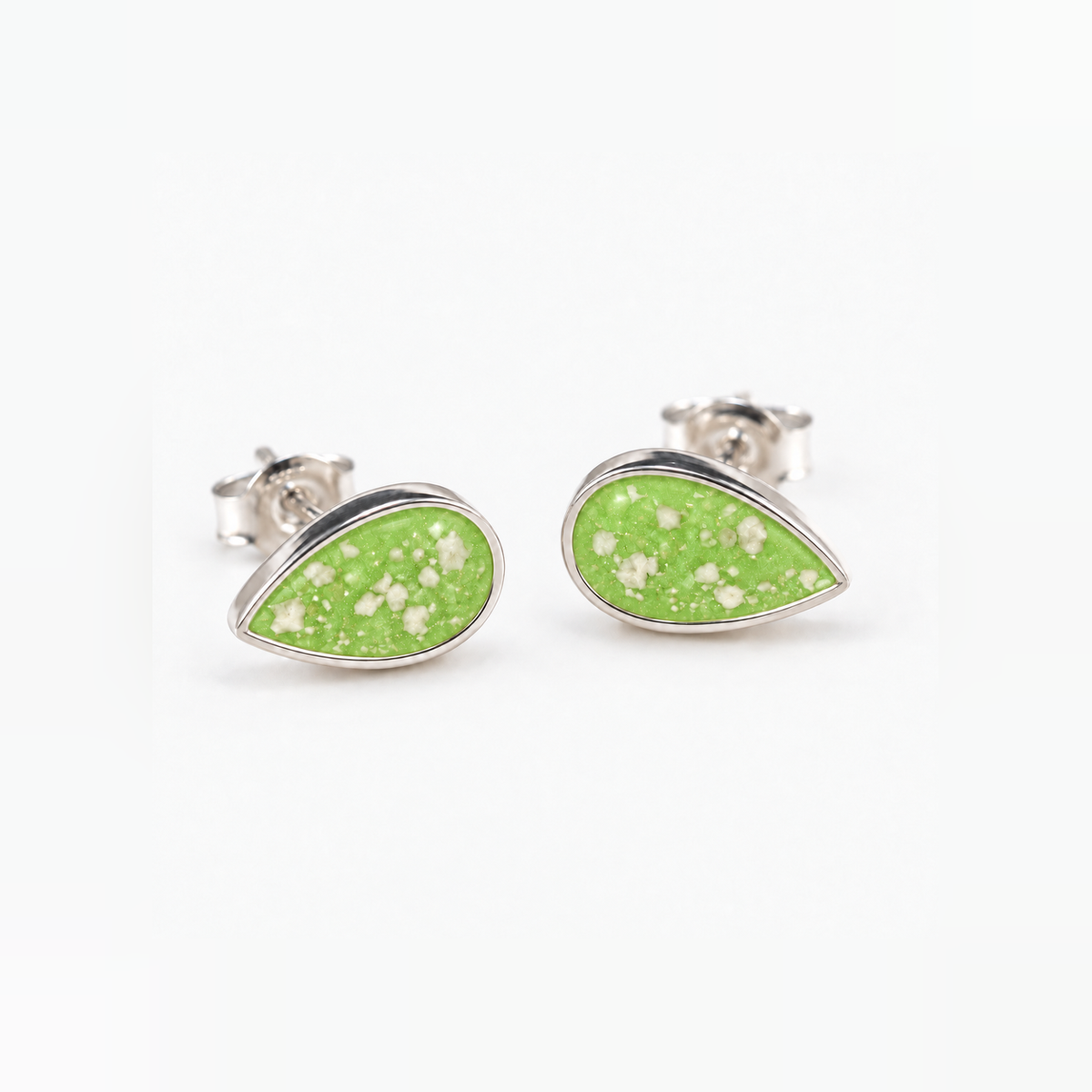 pear stud ashes earrings — Apple Green, visible ashes