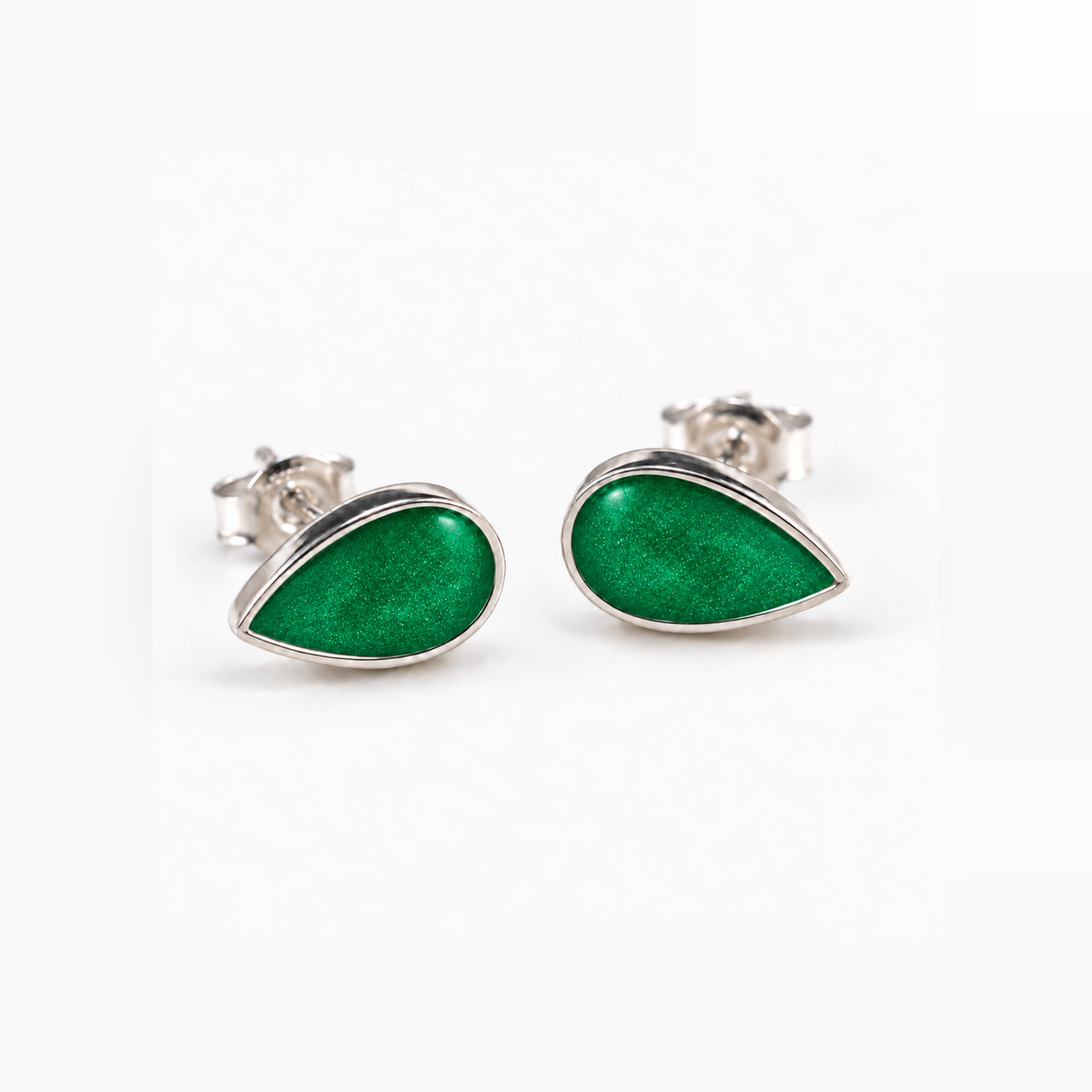 pear stud ashes earrings — Emerald, hidden ashes