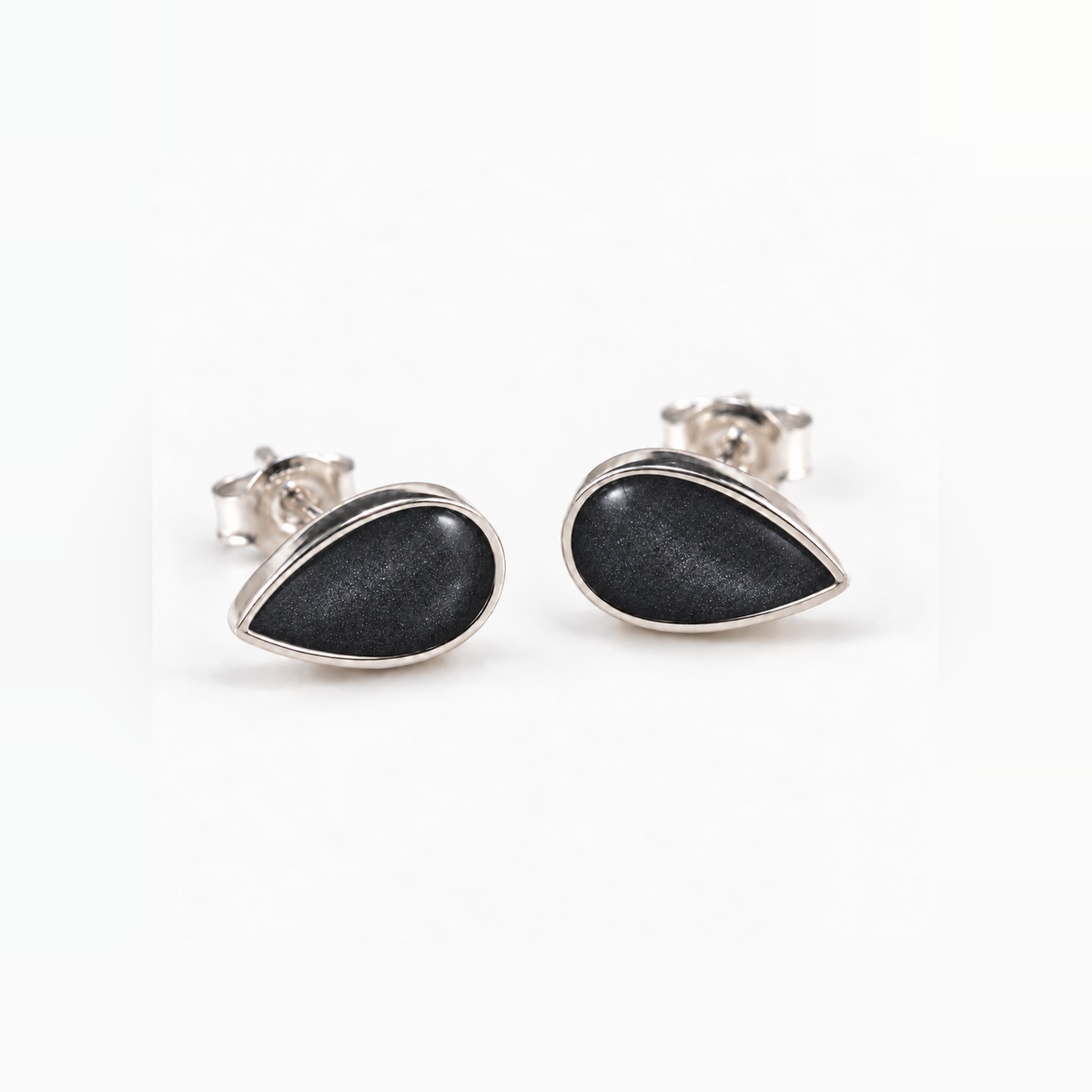 pear stud ashes earrings — Midnight, hidden ashes
