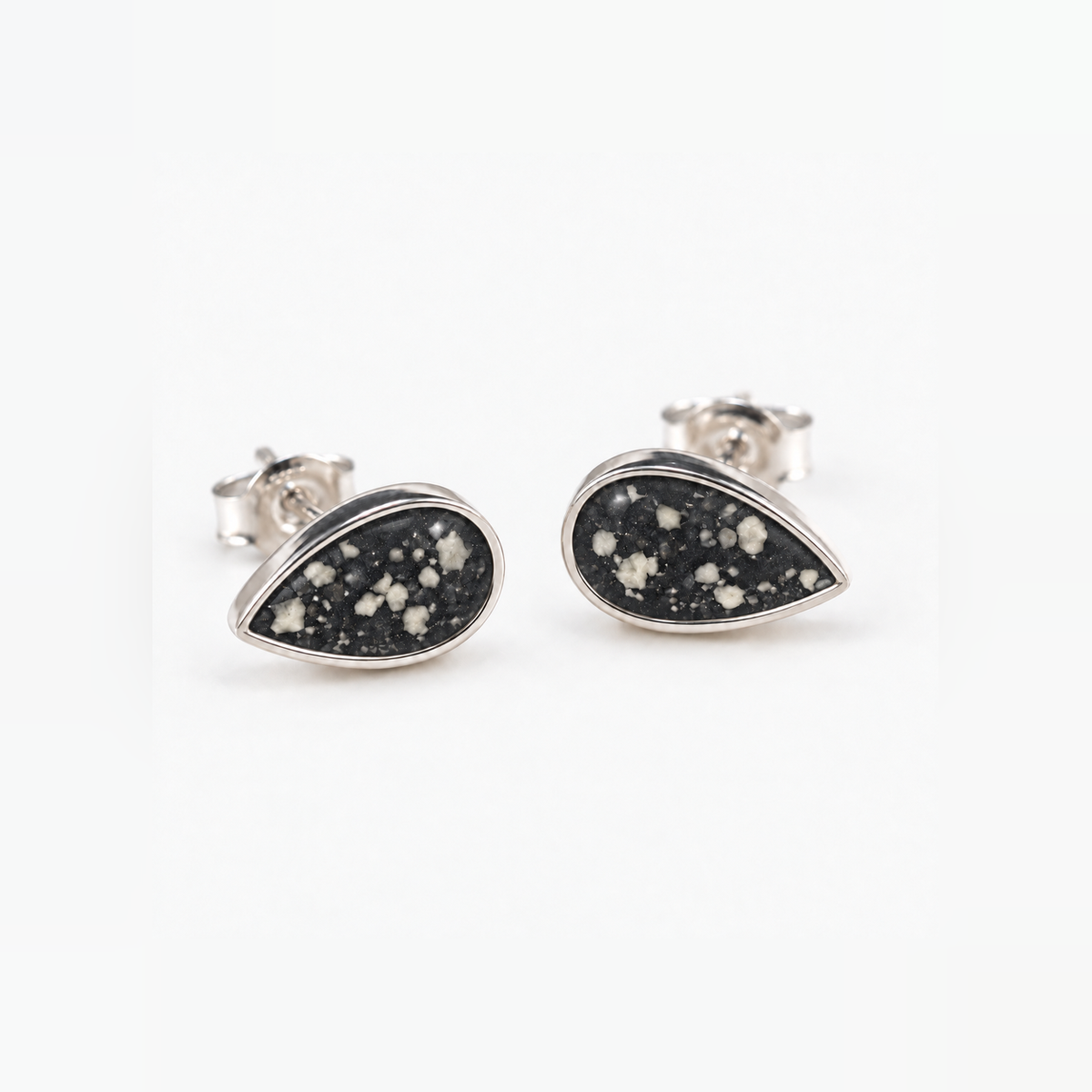 pear stud ashes earrings — Midnight, visible ashes