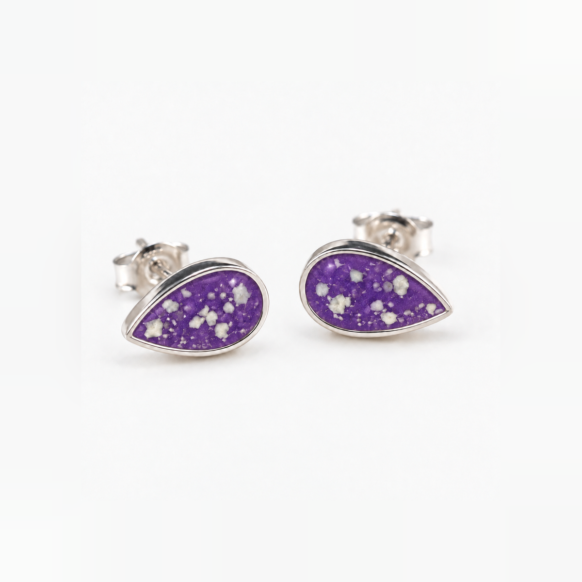pear stud ashes earrings — Purple, visible ashes