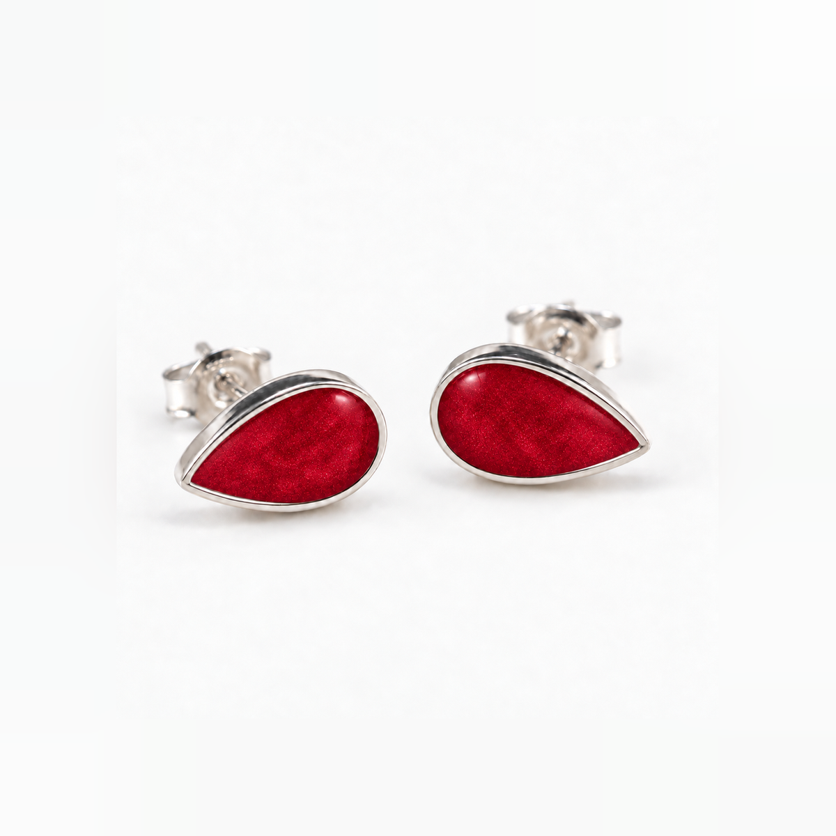 pear stud ashes earrings — Ruby Red, hidden ashes
