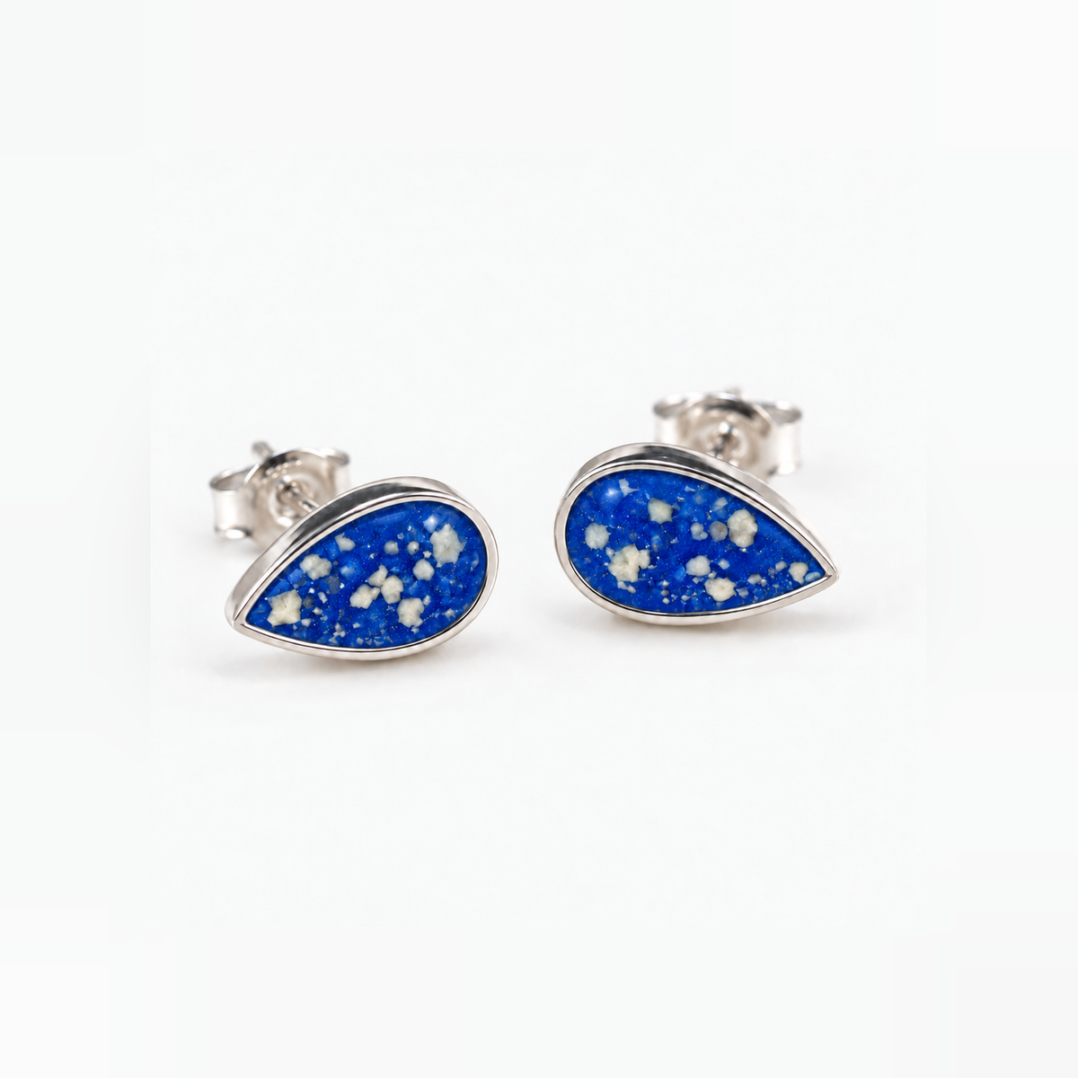 pear stud ashes earrings — Sapphire, visible ashes