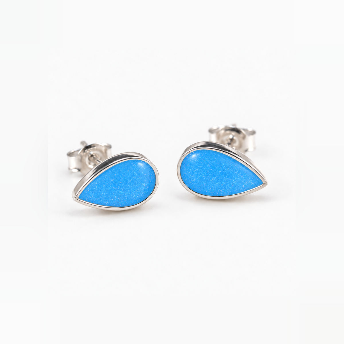 Pear Stud Ashes Earrings — Sky Blue, hidden ashes