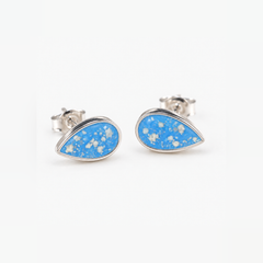 Pear Stud Ashes Earrings — Sky Blue, visible ashes