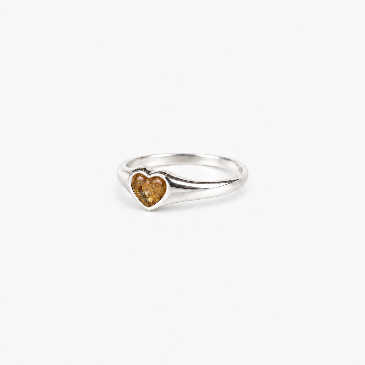 Petite Heart Ashes Ring — Amber, visible ashes