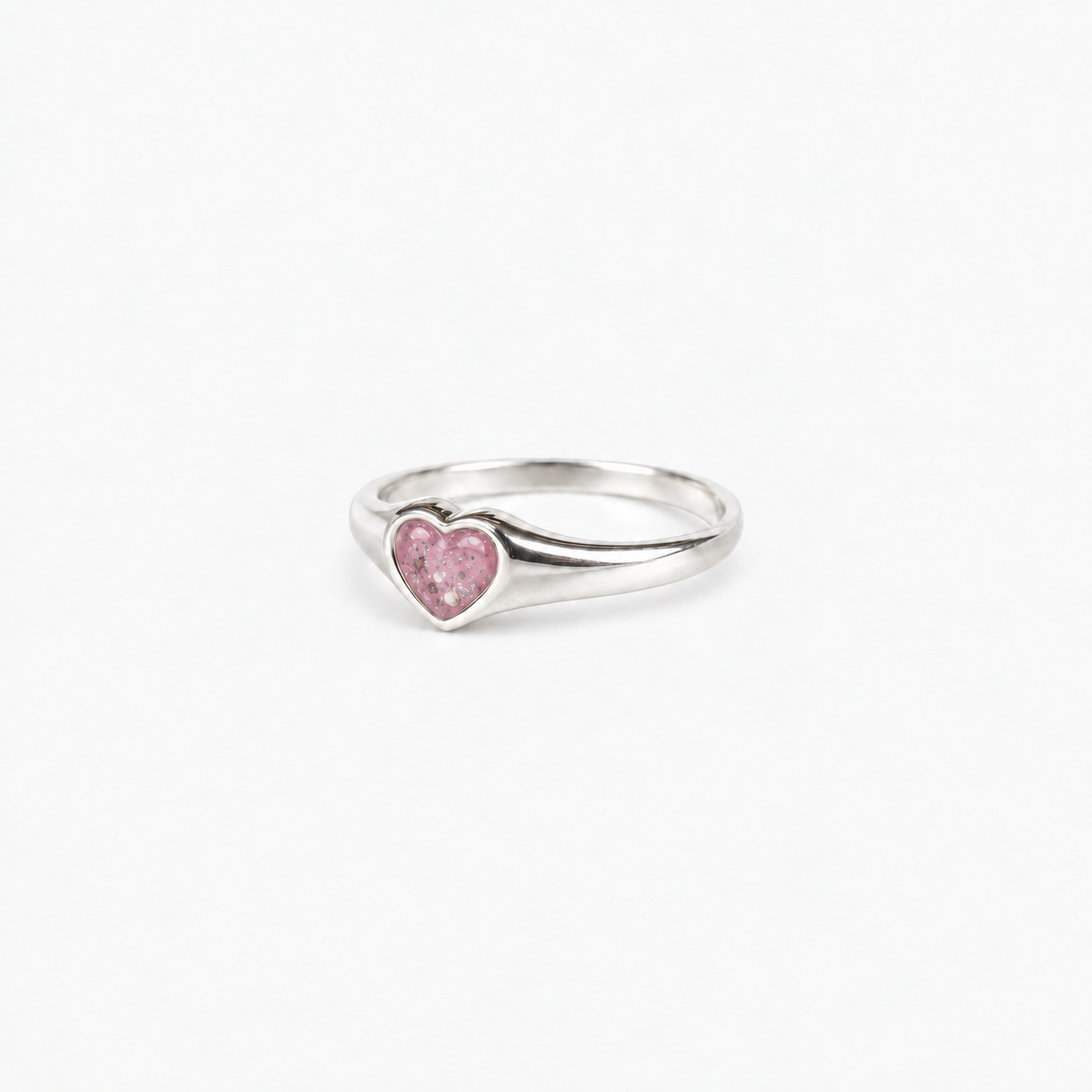 Petite Heart Ashes Ring — Pink, visible ashes