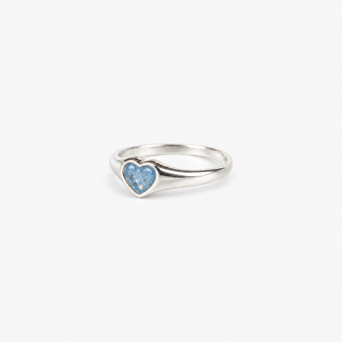 Petite Heart Ashes Ring — Sky Blue, visible ashes