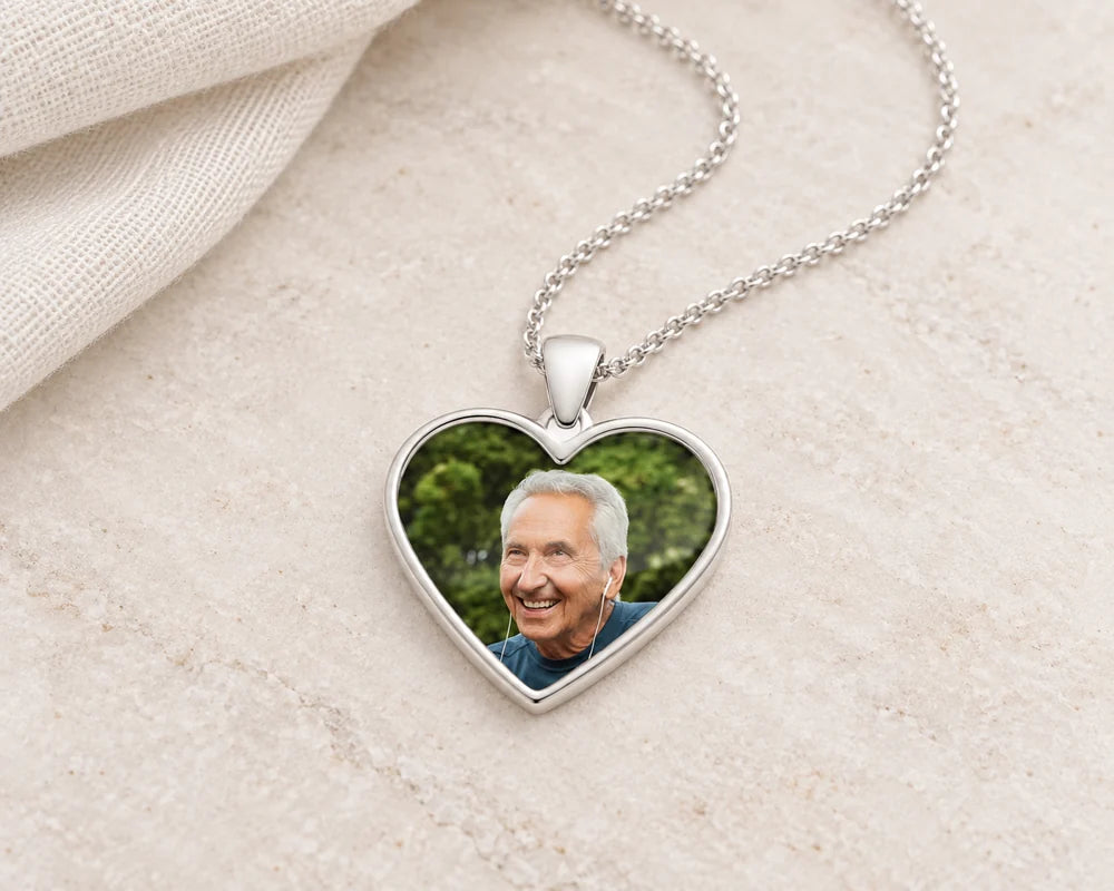 photo necklaces on pale stone and ivory linen