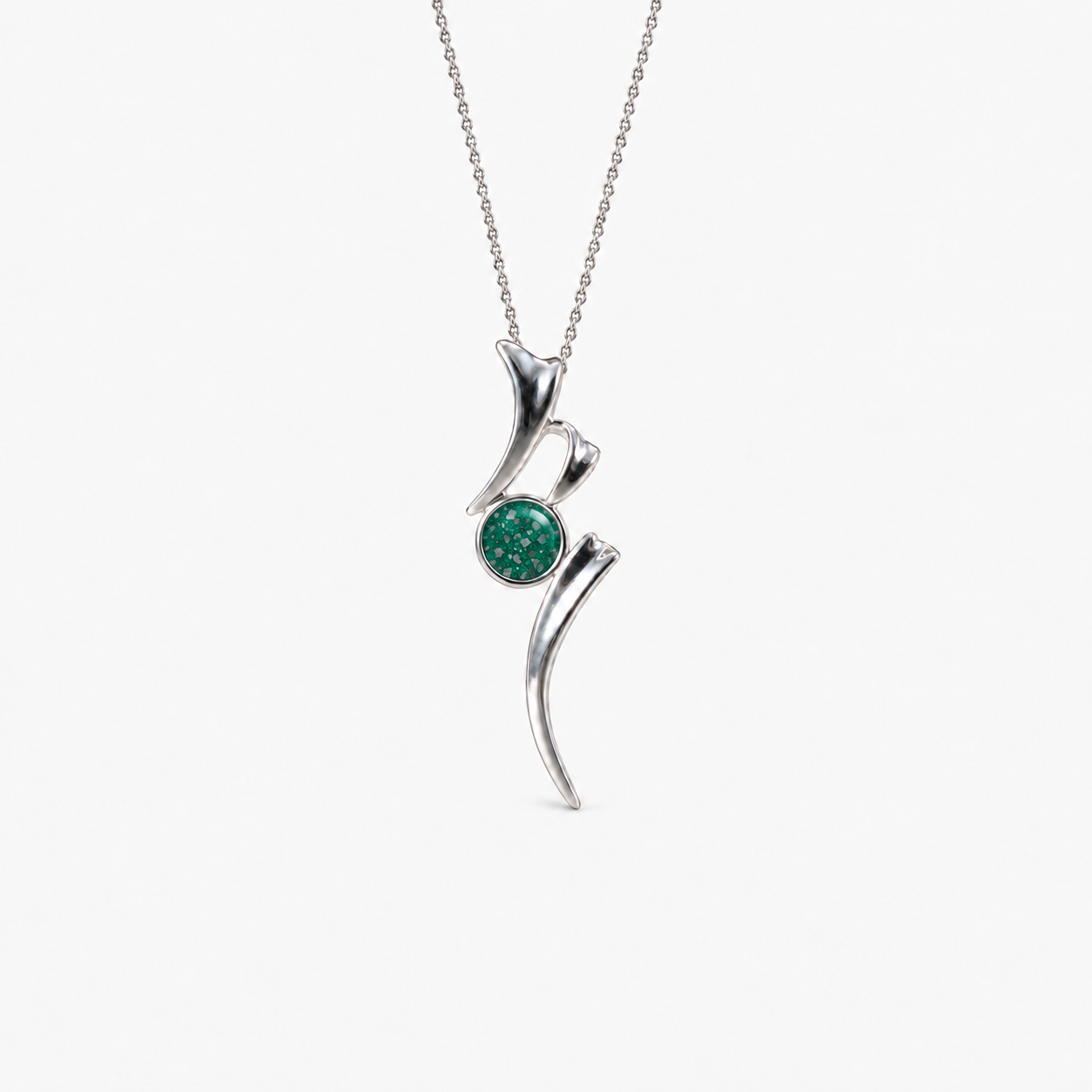 Ribbon Ashes Necklace in Emerald with visible inclusions