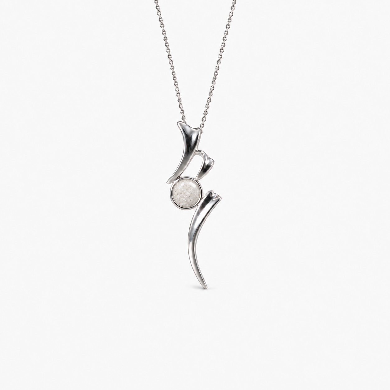 Ribbon Ashes Necklace in Pearl with visible inclusions