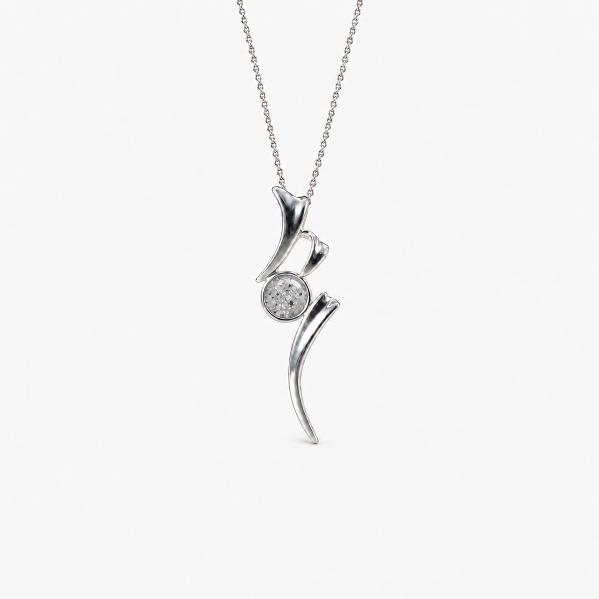 Ribbon Ashes Necklace in Silver with visible inclusions