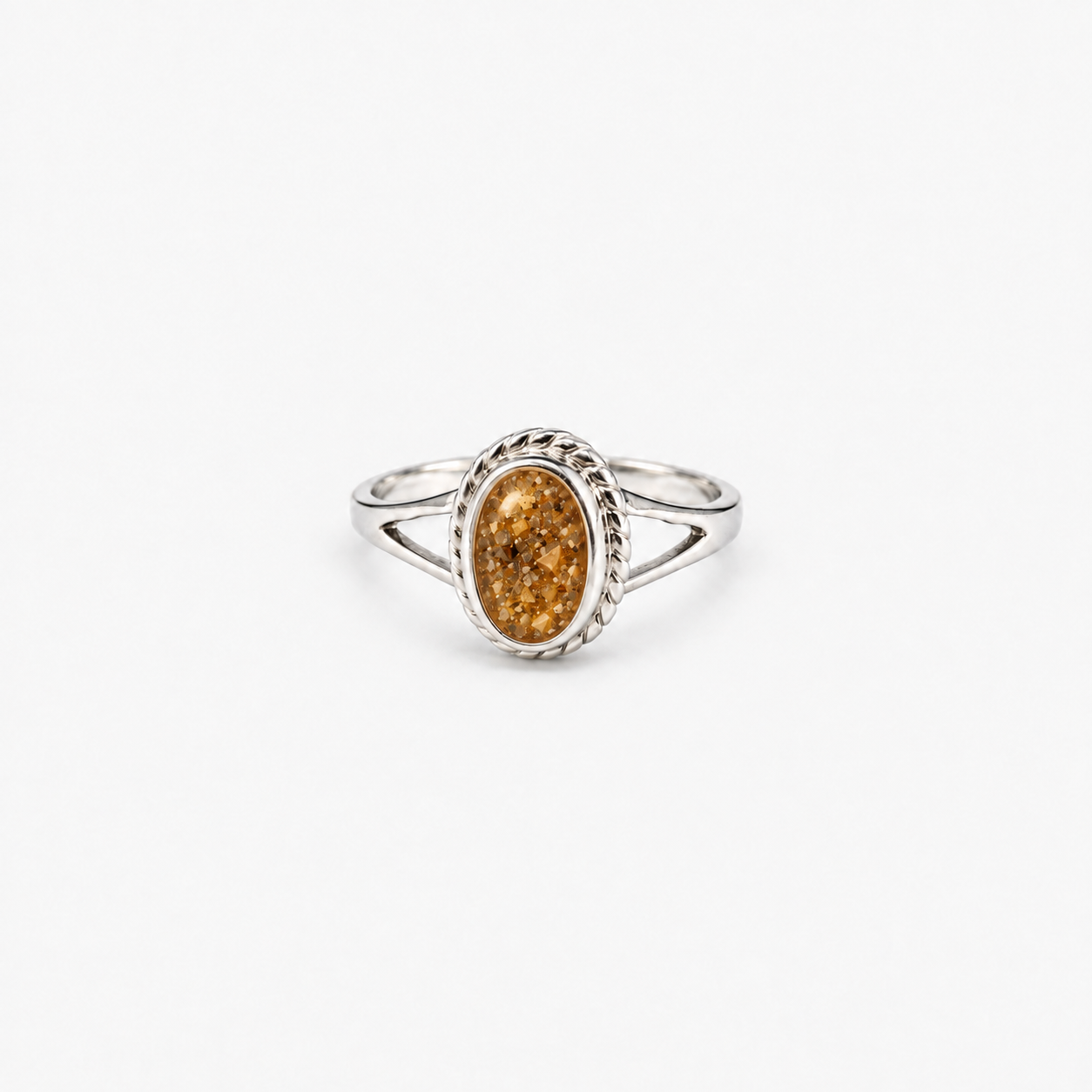 Rope Oval Ashes Ring — Amber, visible ashes