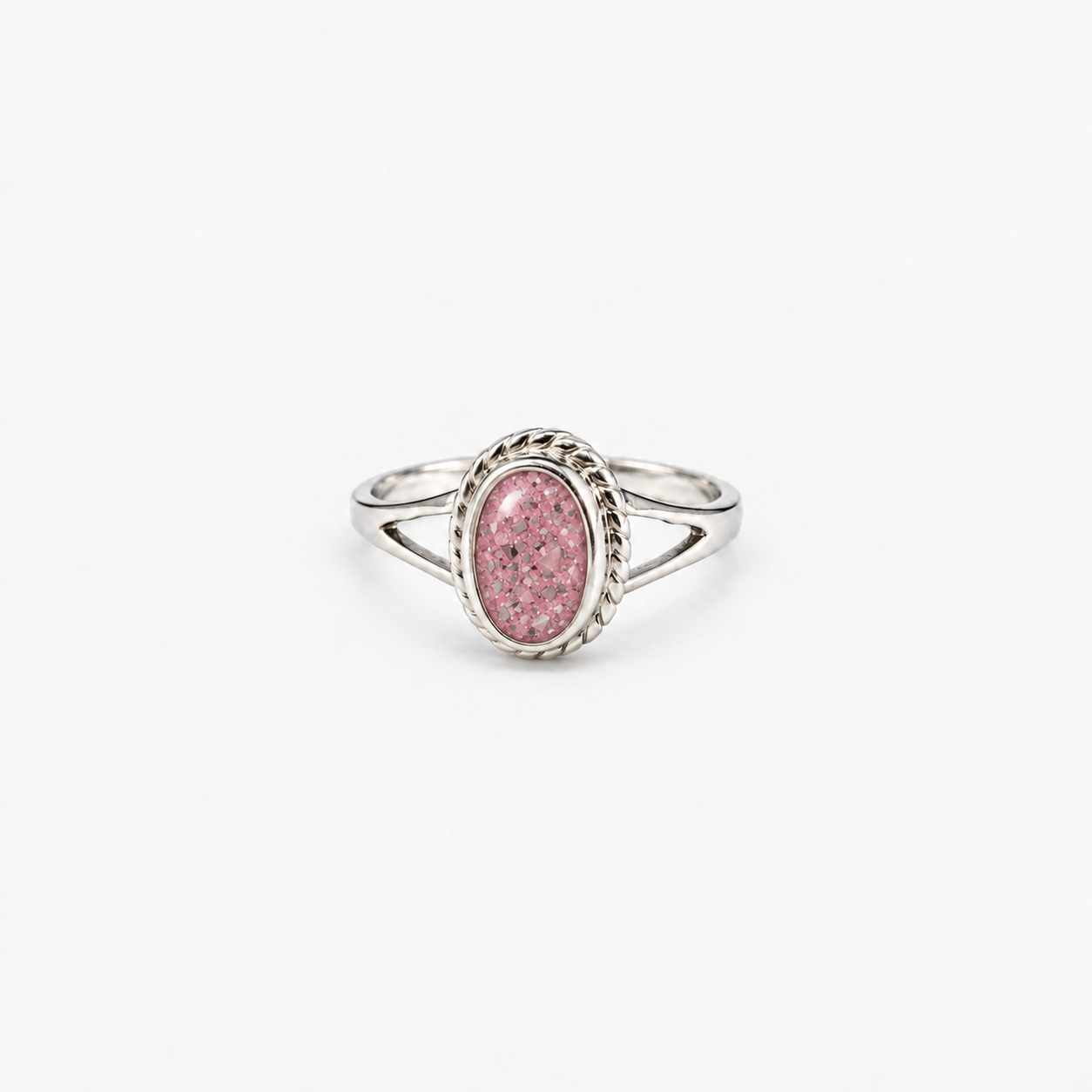 Rope Oval Ashes Ring — Pink, visible ashes