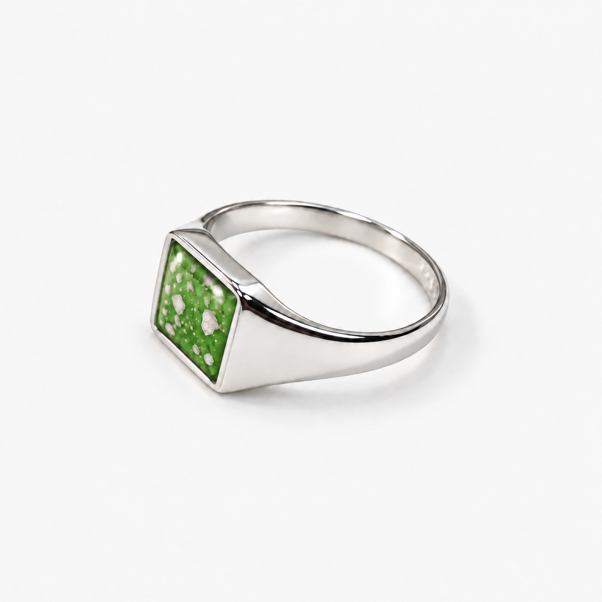 small square signet ashes ring — Apple Green, visible ashes