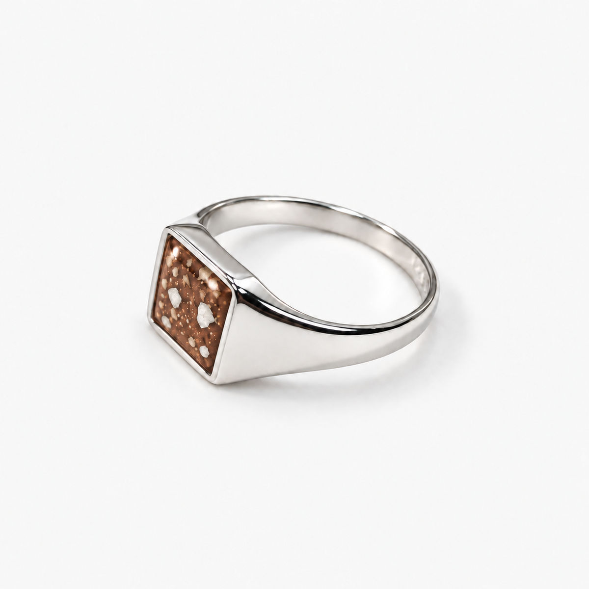 Small Square Signet Ashes Ring — Copper, visible ashes