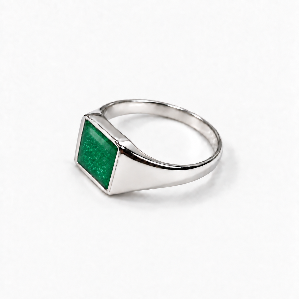 small square signet ashes ring — Emerald, hidden ashes