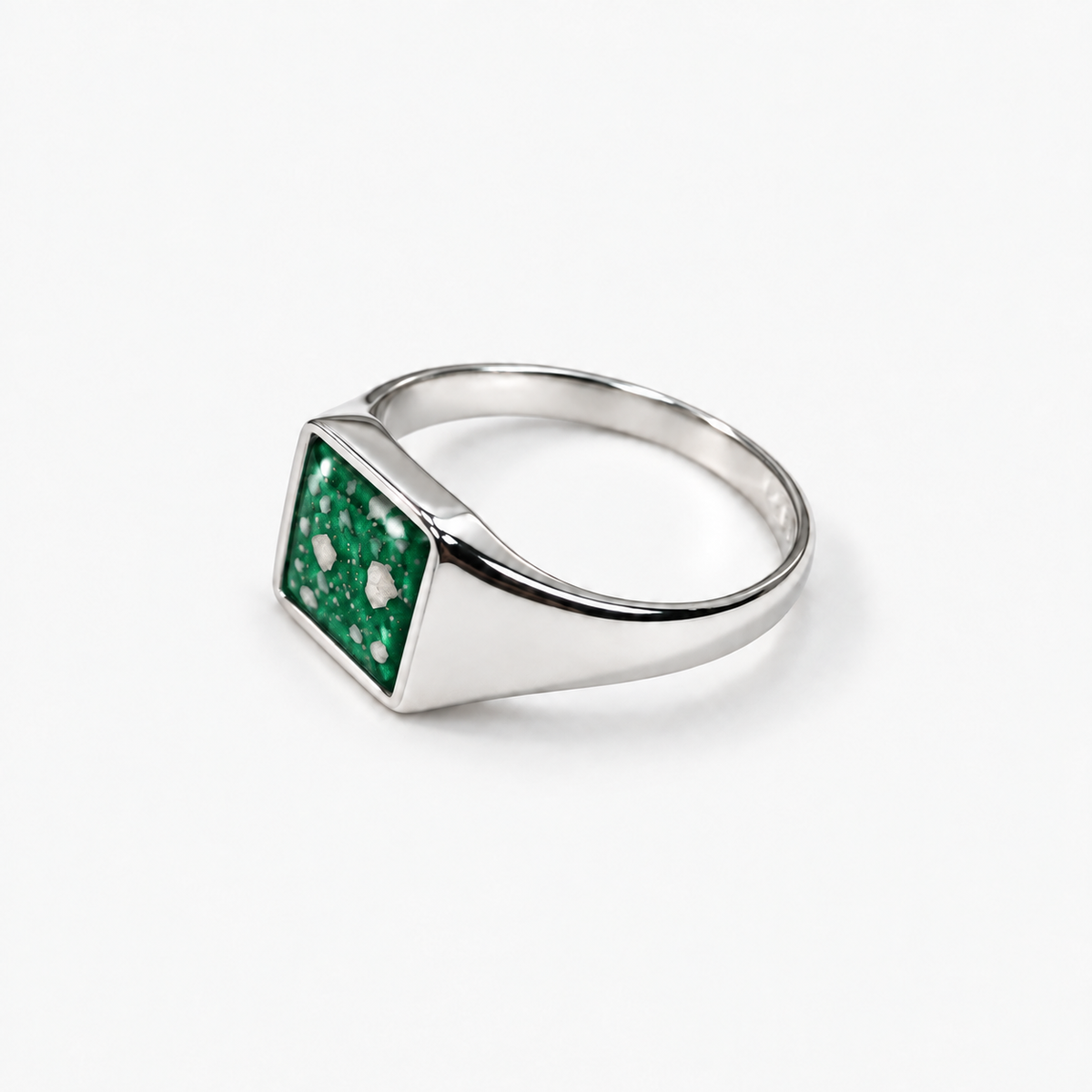 small square signet ashes ring — Emerald, visible ashes