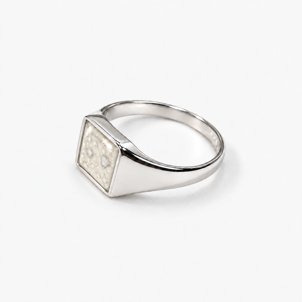 Small Square Signet Ashes Ring — Pearl, visible ashes