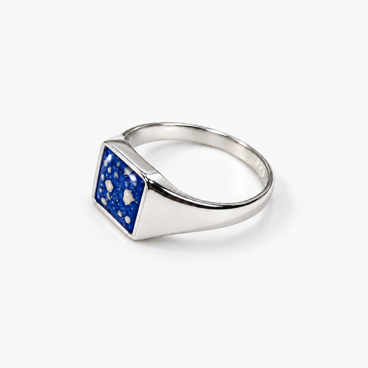small square signet ashes ring — Sapphire, visible ashes