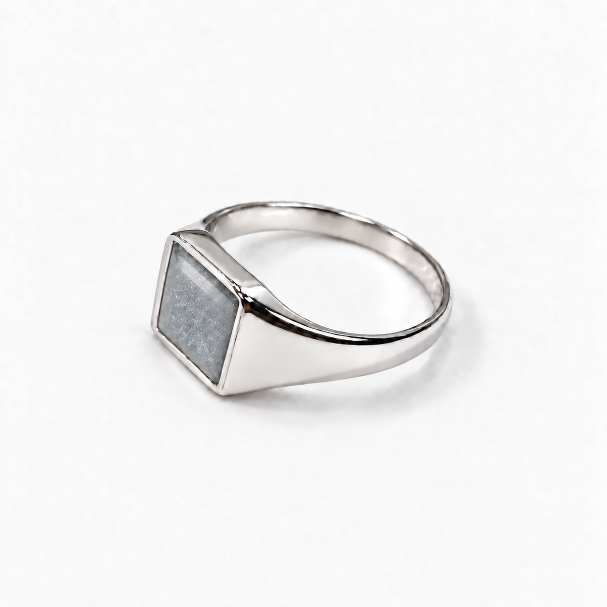 Small Square Signet Ashes Ring — Silver, hidden ashes