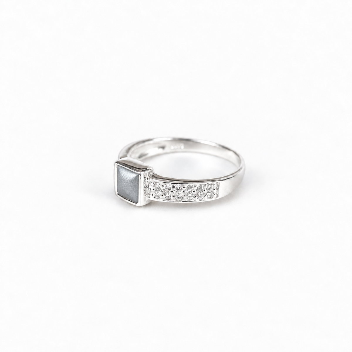 square crystal silver ashes ring in Silver, hidden inclusions