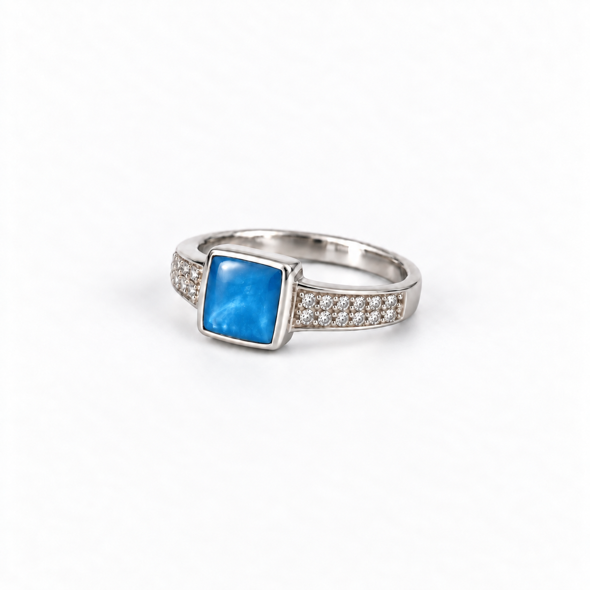 Square Crystal Ashes Ring in Sky Blue with hidden ashes