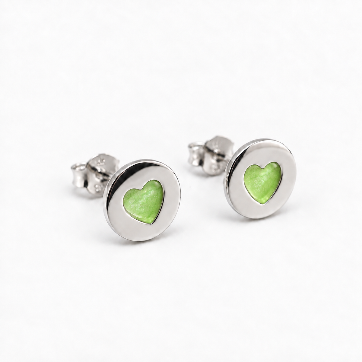 tiny heart disc ashes earrings — Apple Green, hidden ashes