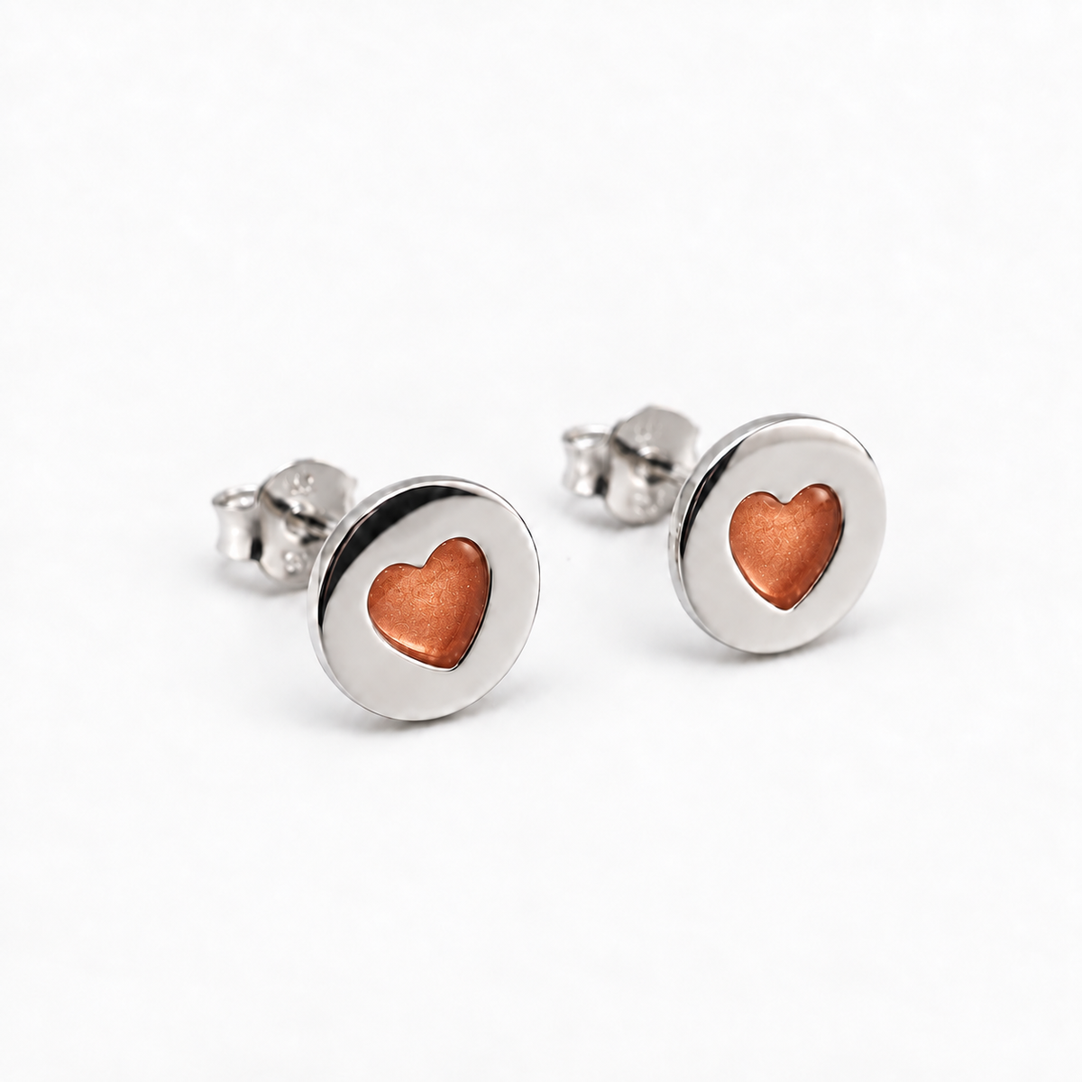 tiny heart disc ashes earrings — Copper, hidden ashes