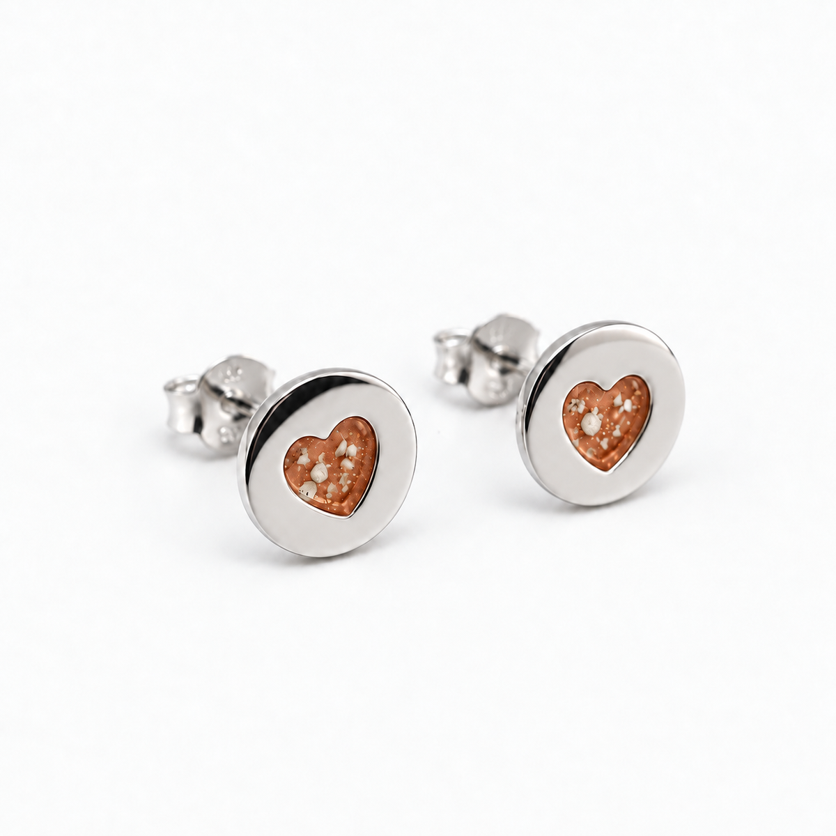 tiny heart disc ashes earrings — Copper, visible ashes