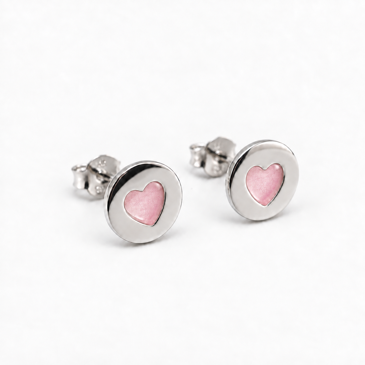 tiny heart disc ashes earrings — Pink, hidden ashes