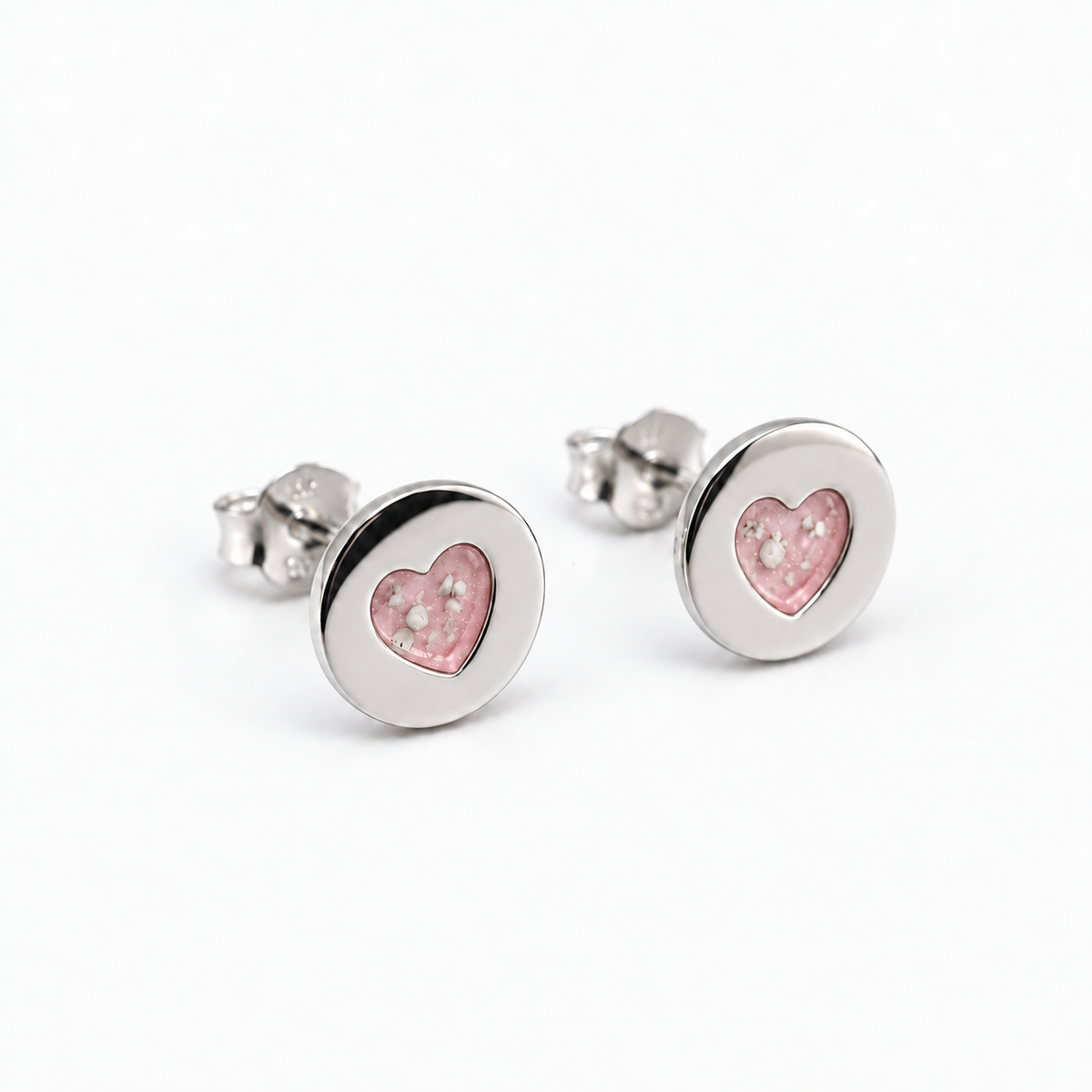 tiny heart disc ashes earrings — Pink, visible ashes